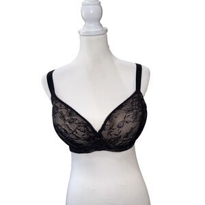 Wacoal Lace Underwire Bra Black Nude Floral Mesh Lined Padded Support 36DD